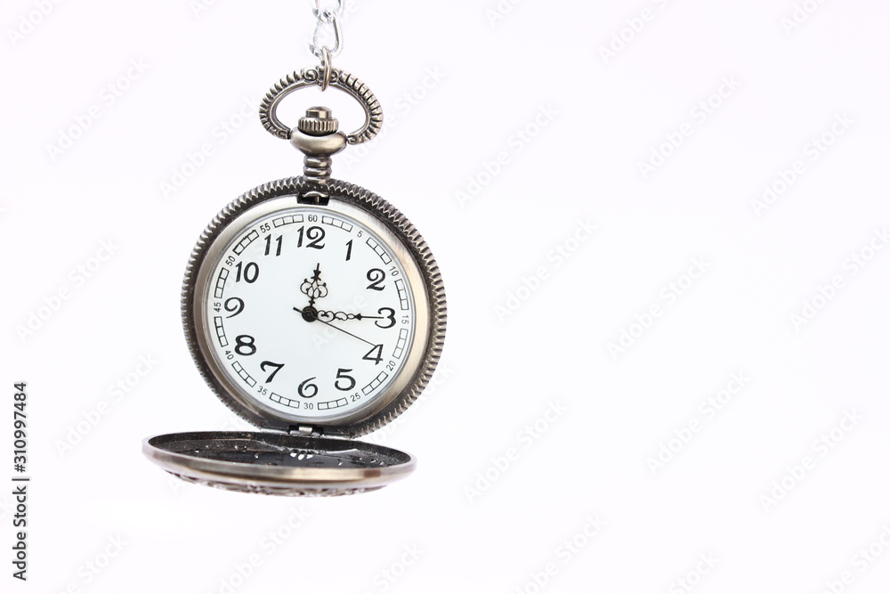 old pocket watch with chain isolated on white old pocket watch with chain isolated on white