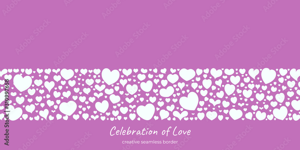 Pink love heart border, valentine design for greeting card. Vector illustration, happy valentine header or banner, wallpaper or backdrop decoration