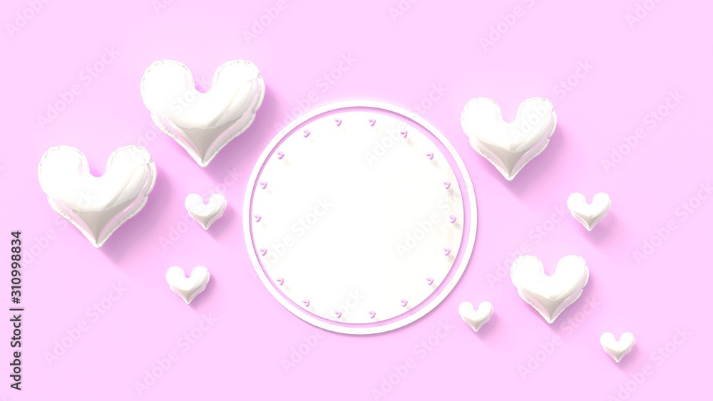 3d rendering, 3d illustrator, The heart around the circle frame Valentinian Festival