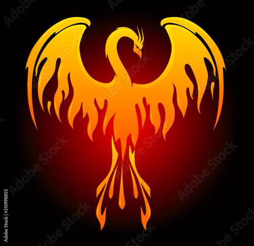 Phoenix Bird Burning Wings, Abstract Illustration