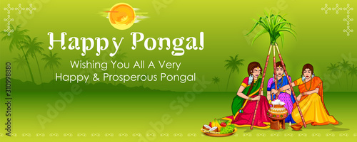 illustration of Happy Pongal Holiday Harvest Festival of Tamil Nadu South India greeting background