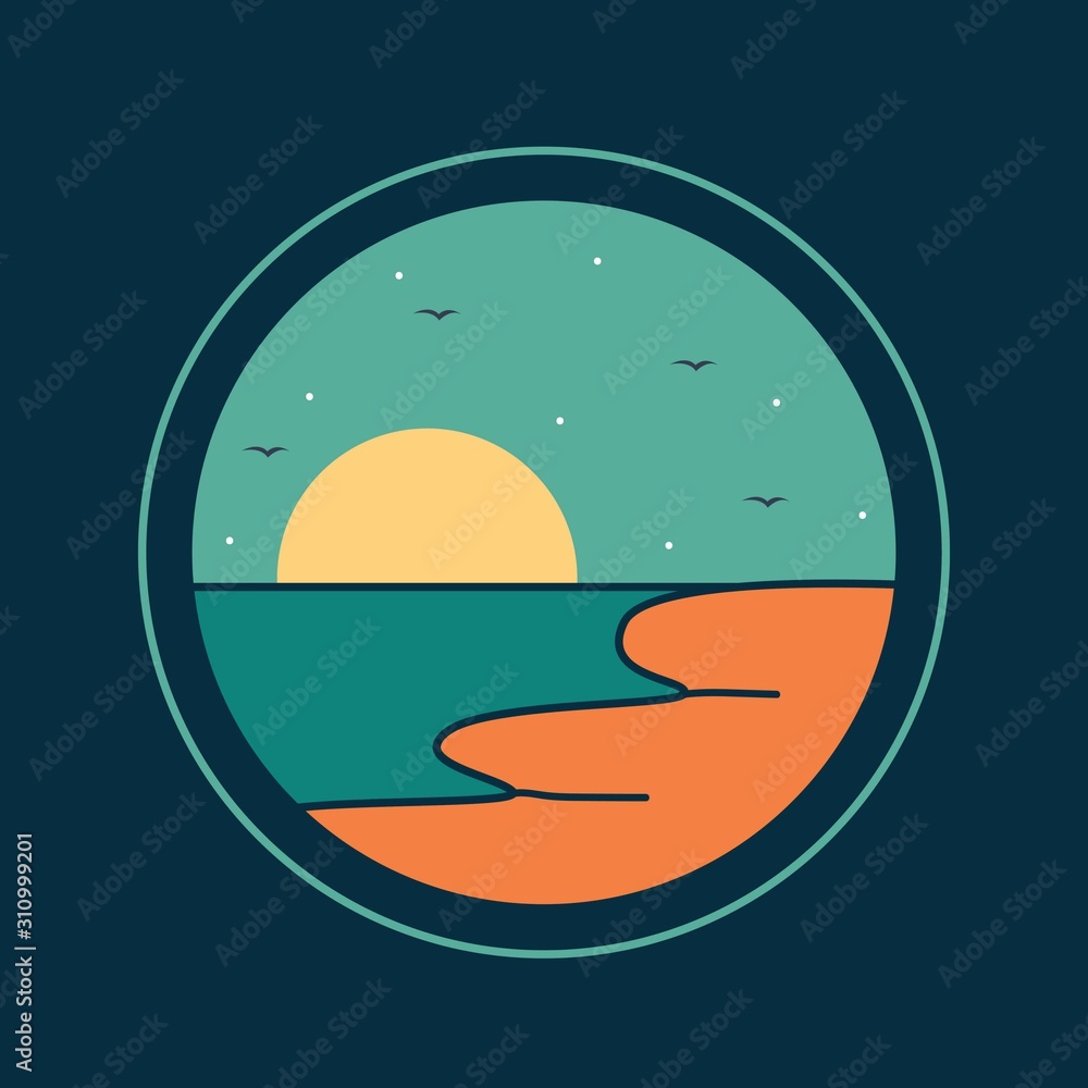 simple logo badge beach design, for t-shirt prints, patches, emblems, posters, badges and labels and other uses simple logo badge beach design, for t-shirt prints, patches, emblems, posters, badges and labels and other uses