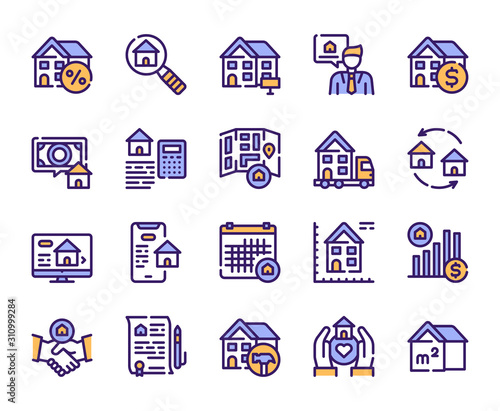 Real estate linear color vector icons set