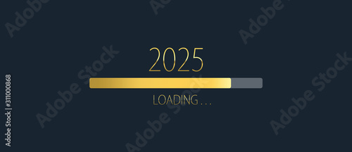 2025 happy new year golden loading progress bar isolated on dark background.