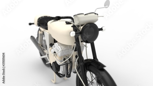 3d rendering of a brandless vintage motorcycle isolated in studio background