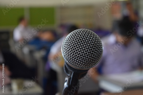 Microphone in Thai classroom with blurred background