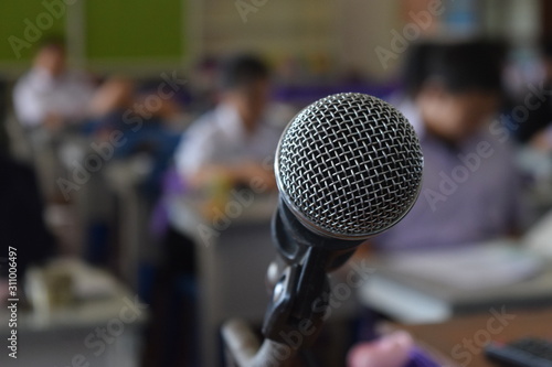 Microphone in Thai classroom with blurred background