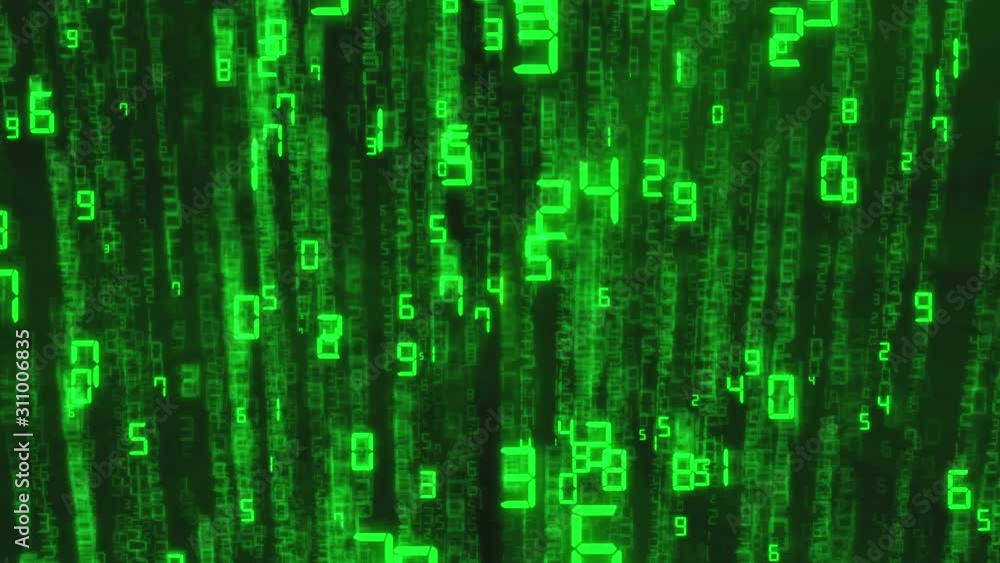 Abstract binary background, number streams, matrix effect.
