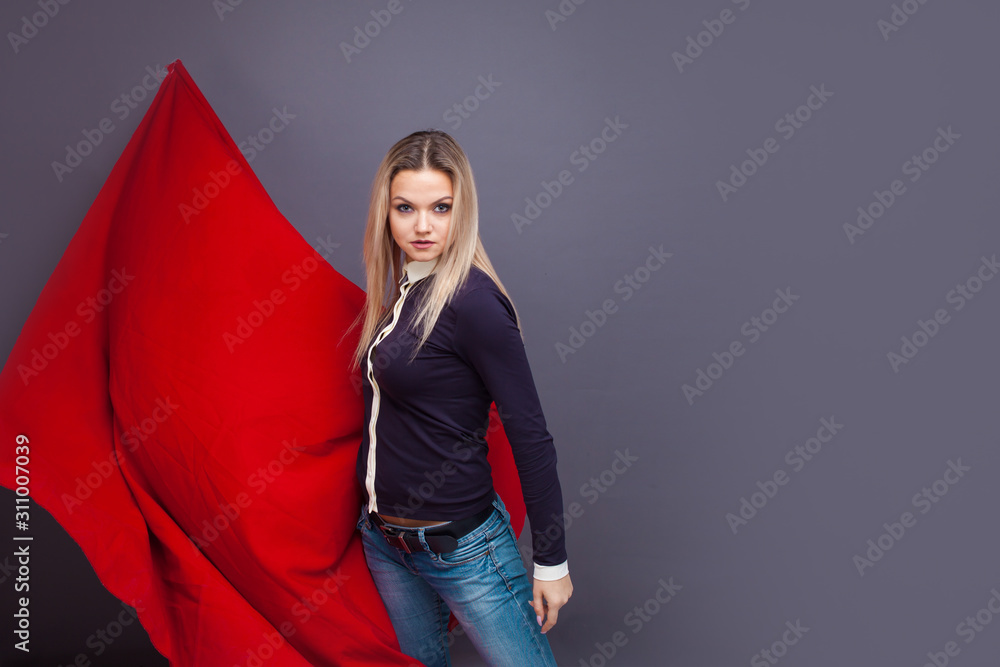 young woman with a red flag, a revolutionary activist, a fighter for rights young woman with a red flag, a revolutionary activist, a fighter for rights
