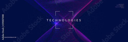 Artificial intelligence tech background. Digital technology, deep learning and big data concept. Abstract visual for screen template. Geometric artificial intelligence tech backdrop.