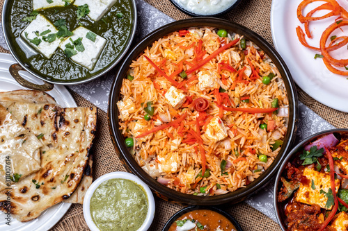 vegetable fried rice with palak paneer and assorted breads