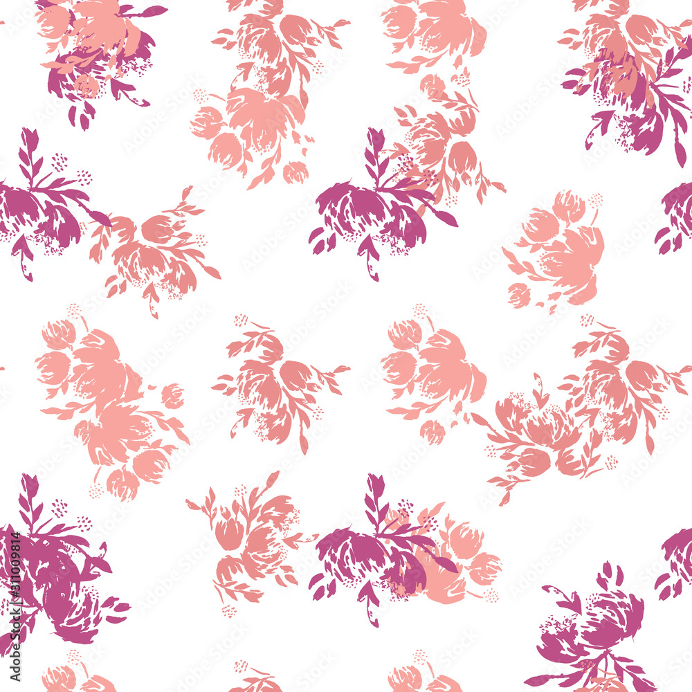 Flower scribble pattern. Romantic artistic textile vector print surface design background