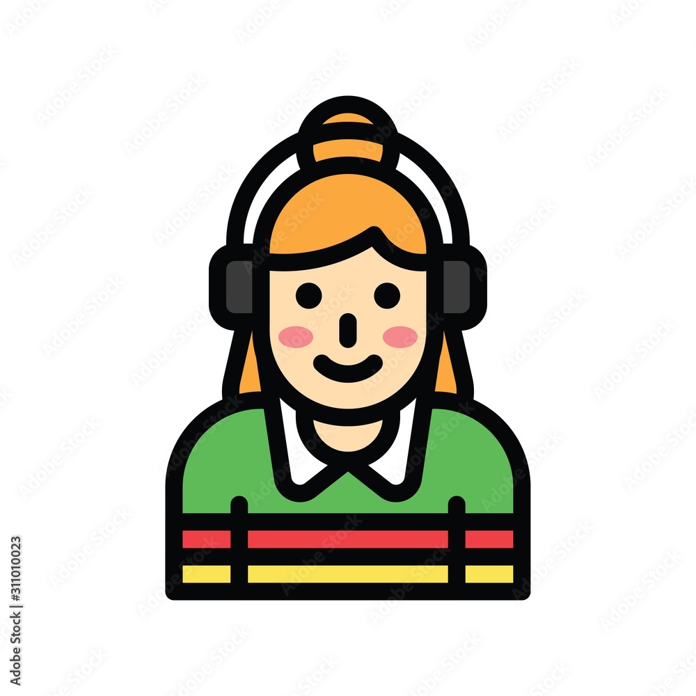 Christmas related cute girl with headphone avatar with editable stroke