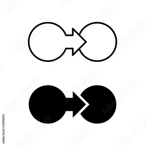 Transition icon. One object to another transit symbol. State change sign. Adjustable stroke width.