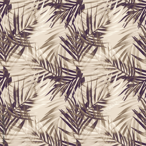 Palm leaves seamless pattern. Artistic background.