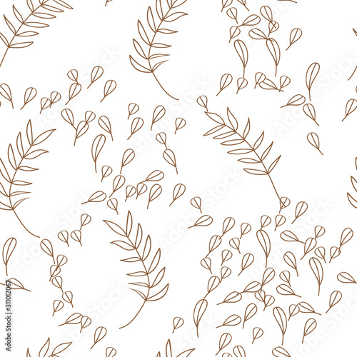 tropical hawaiian outline. Leaf plant botanical floral foliage. Engraved ink art. Seamless background pattern. Fabric wallpaper print texture.