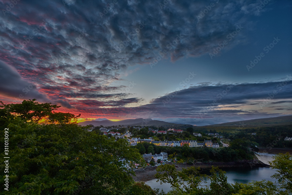 view on Portree before sunset, Scotland