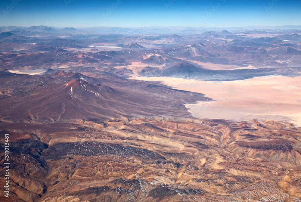 Fototapeta premium aerial view of volcanoes in Atacama desert, Chile