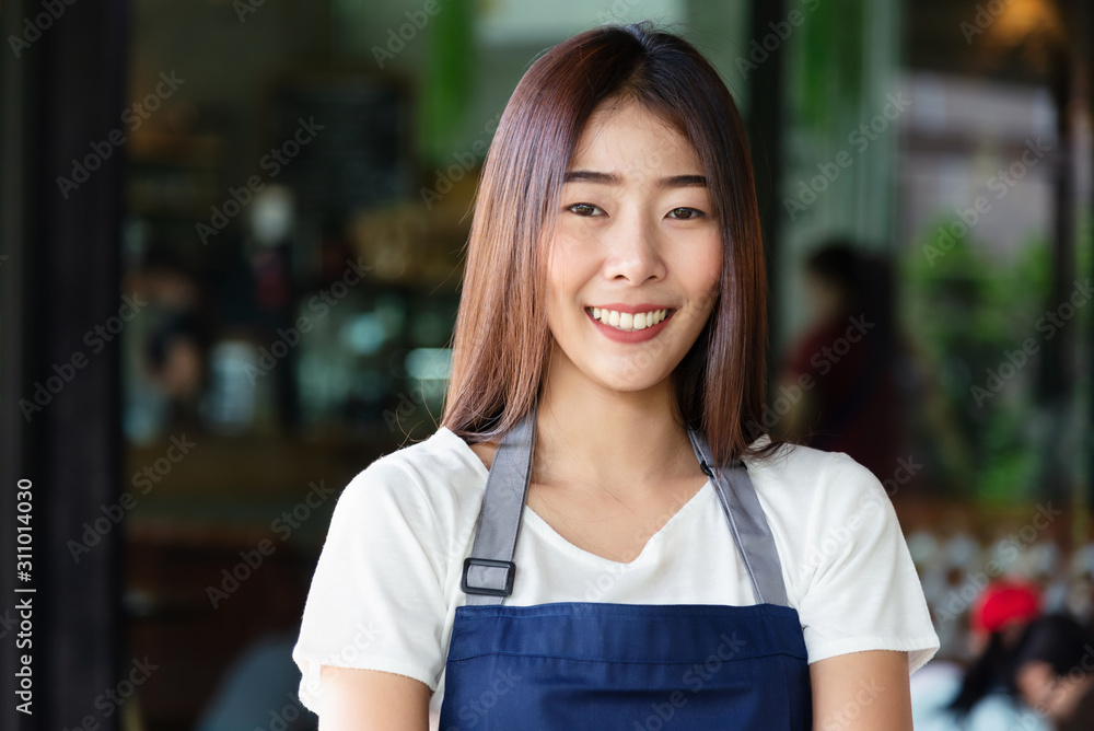 Barista asian women Cafe Making Coffee Preparation. Service Concept