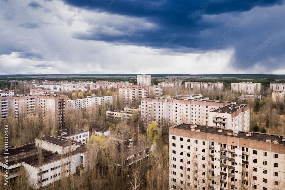Naklejka premium Chernobyl zone, ghost city Prypiat.