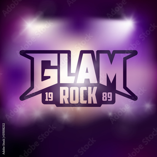 Glam rock logo, badge, emblem on stage background photo