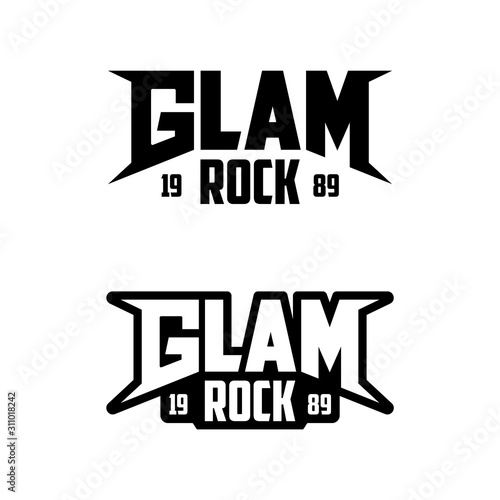 Glam rock logo, badge, emblem on stage background