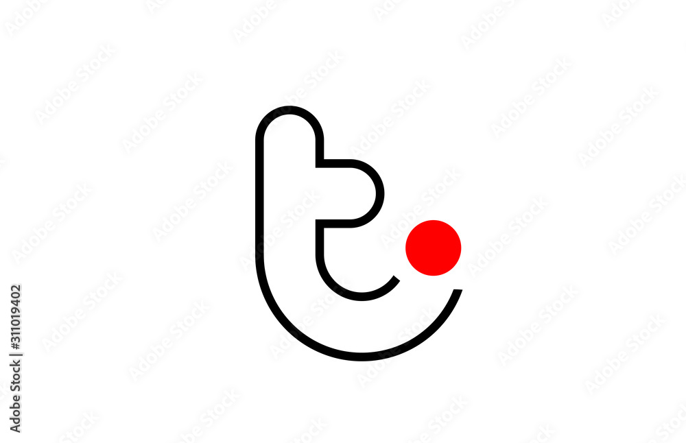 letter t logo alphabet design icon for business line in black and red dot - obrazy, fototapety, plakaty 