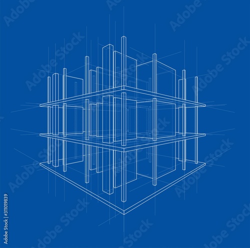 Drawing of a house under construction. Vector