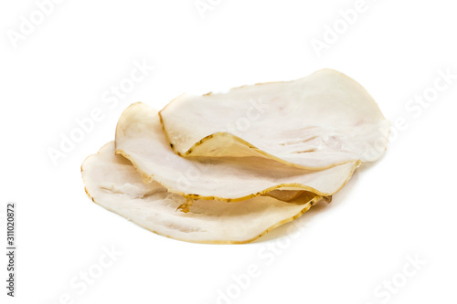 Turkey breast sausage isolated on white background