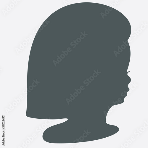 Black silhouette of baby profile, vector shape, hair