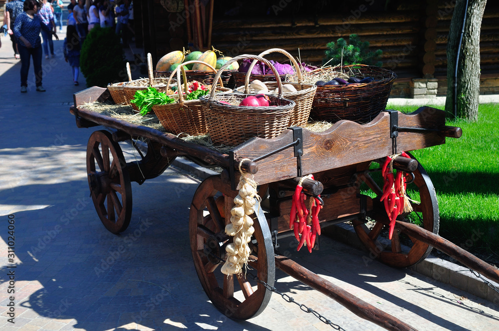 A cart with harvest of vegetables