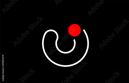 letter o logo line black background alphabet design icon for business with red dot