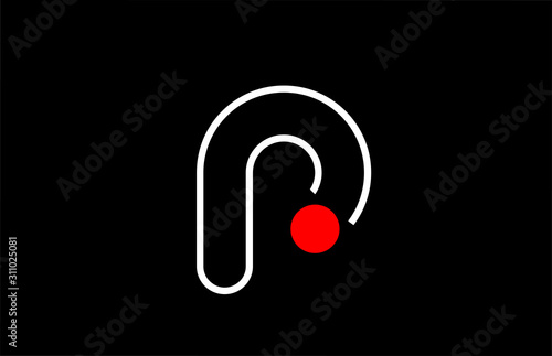 letter p logo line black background alphabet design icon for business with red dot photo