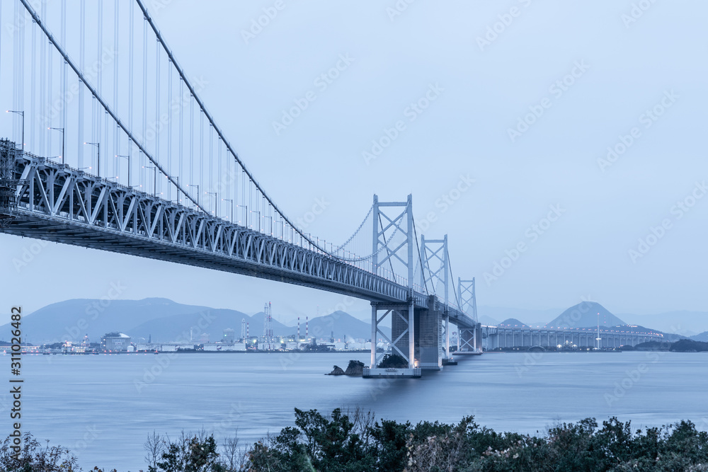 Fototapeta premium The aerial view of Seto Bridge in Japan.