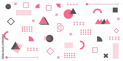 Memphis Simple Blue Abstract Circle Line Rectangle Box Arrow Cross Mountain River Pie Egypt Basic Shape Background For shirt