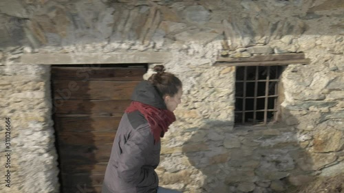 Wallpaper Mural Girl approaching and peeking into an abandoned cabin Torontodigital.ca
