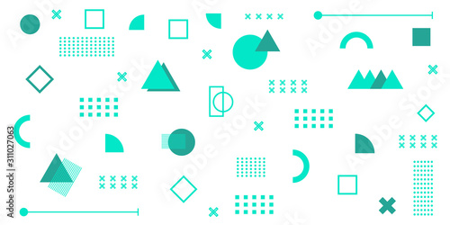 Memphis Simple Blue Abstract Circle Line Rectangle Box Arrow Cross Mountain River Pie Egypt Basic Shape Background For shirt