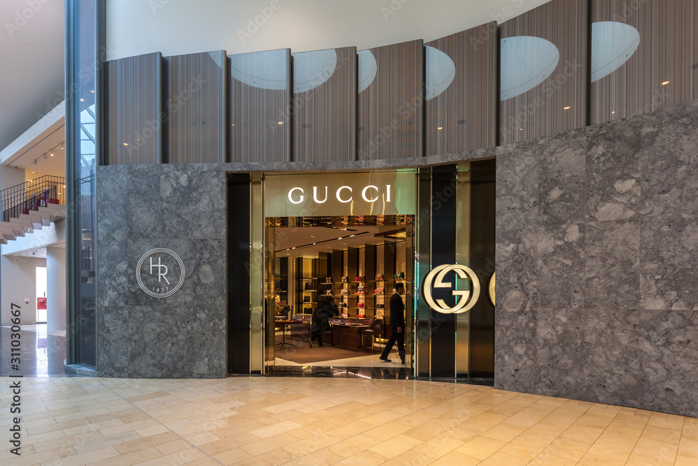 Toronto, Canada - February 23, 2018: Gucci store front in the mall in  Toronto. Gucci is an Italian luxury brand of fashion and leather goods.  Stock Photo | Adobe Stock