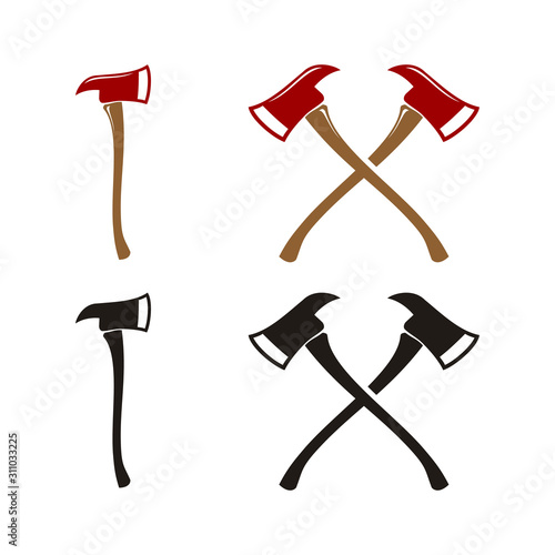 Crossed Firefighter Fireman Hatchet Pulaski Wooden Axes symbol logo design 