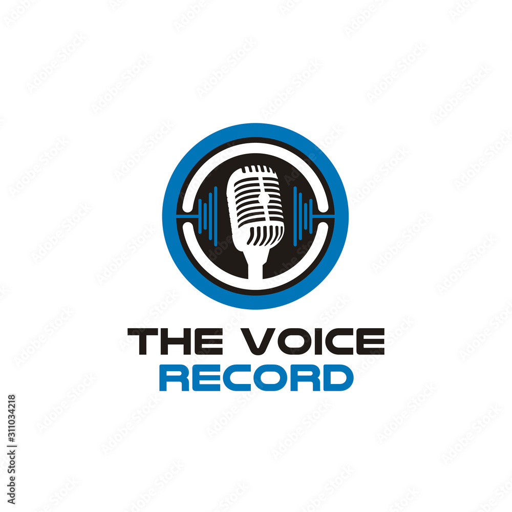 Simple Mic Microphone Headphones Waveform Sound Wave for Podcast Radio Recording Logo design Simple Mic Microphone Headphones Waveform Sound Wave for Podcast Radio Recording Logo design
