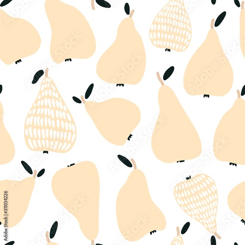 Decorative vector seamless pattern with ripe pears and leaves