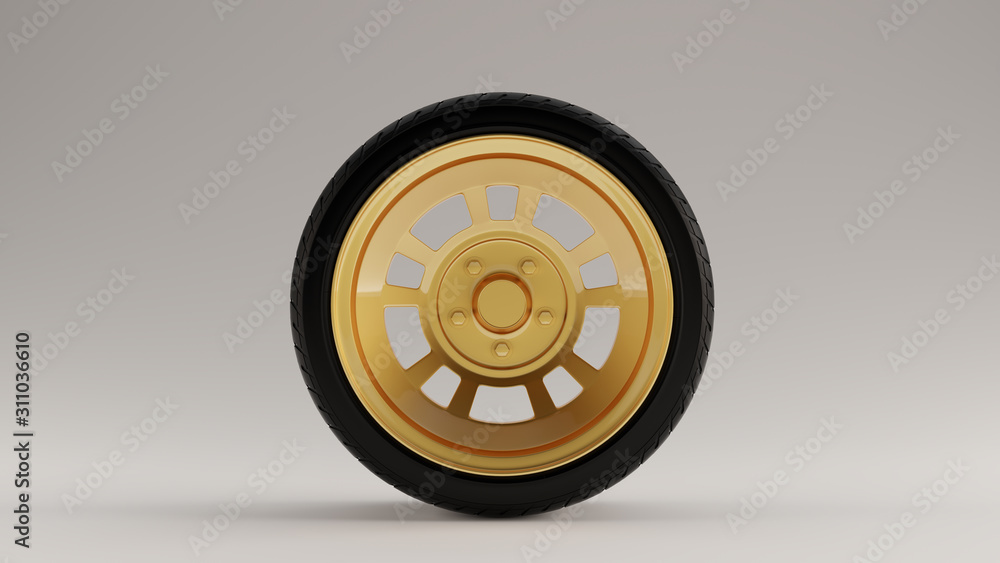 Black an Gold Alloy Rim Wheel with a Retro Wheel with a Semi Closed ...