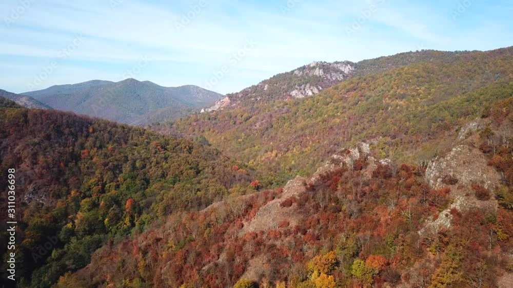 Aerial shot of romanian mountains covered in autumn trees Aerial shot of romanian mountains covered in autumn trees