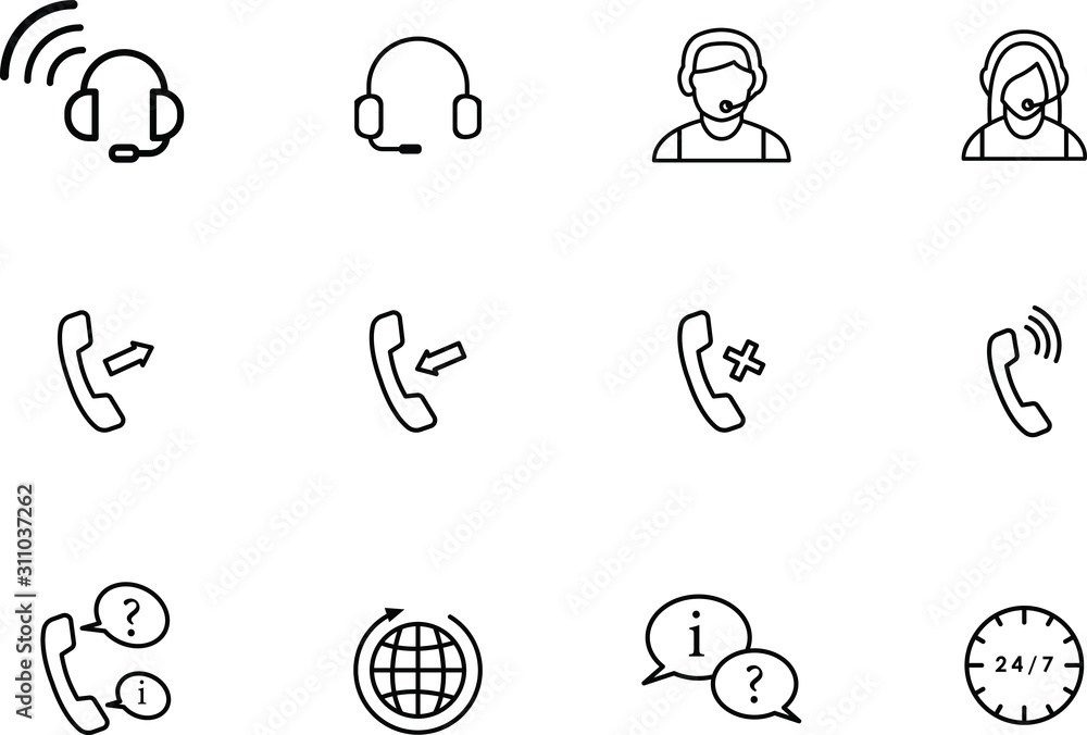 Illustration vector icon of customer care service or contact us, call center help, Support and Contact Vector Flat Line Icons Set with easy to use and edit Illustration vector icon of customer care service or contact us, call center help, Support and Contact Vector Flat Line Icons Set with easy to use and edit