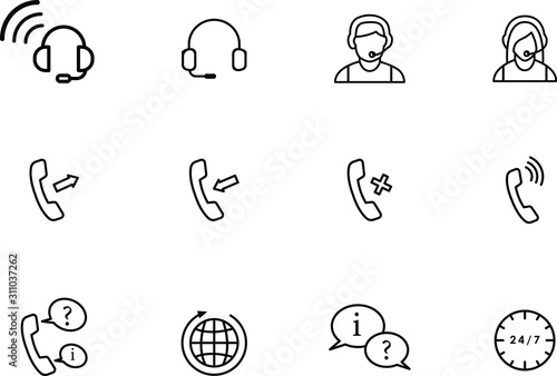 Illustration vector icon of customer care service or contact us, call center help, Support and Contact Vector Flat Line Icons Set with easy to use and edit