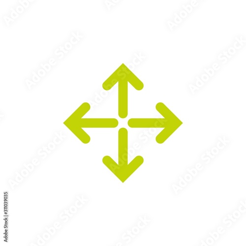 four rounded arrows point out from the center. olive green expand Arrows icon.