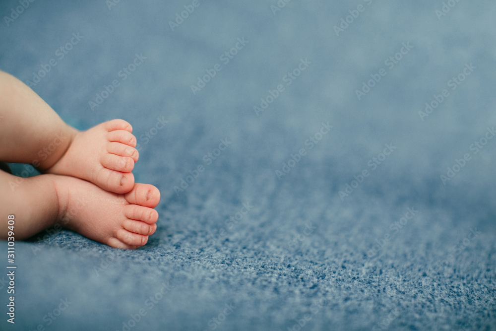 newborn boy girl small tiny baby feet on a blue blanket newborn boy girl small tiny baby feet on a blue blanket