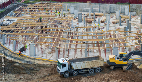 Construction workers on a construction site