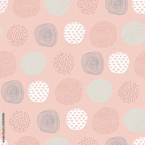 Pink abstract vector pattern with doodle circles