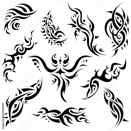 Vector set of 10 tribal tatoo